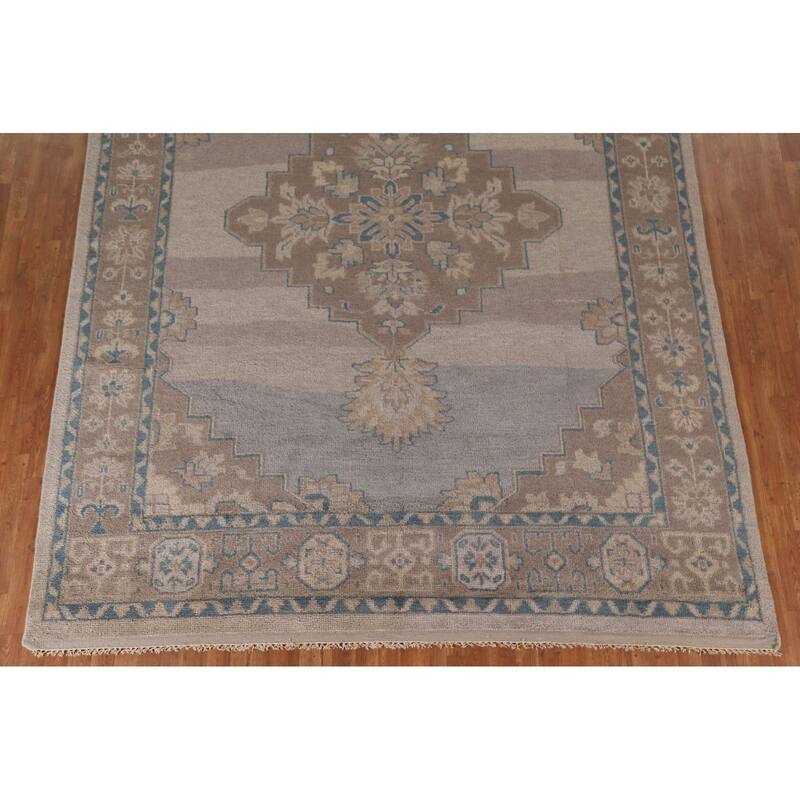 Geometric Oushak Oriental Area Rug Handmade Wool Carpet - 9'0"x 11'11"