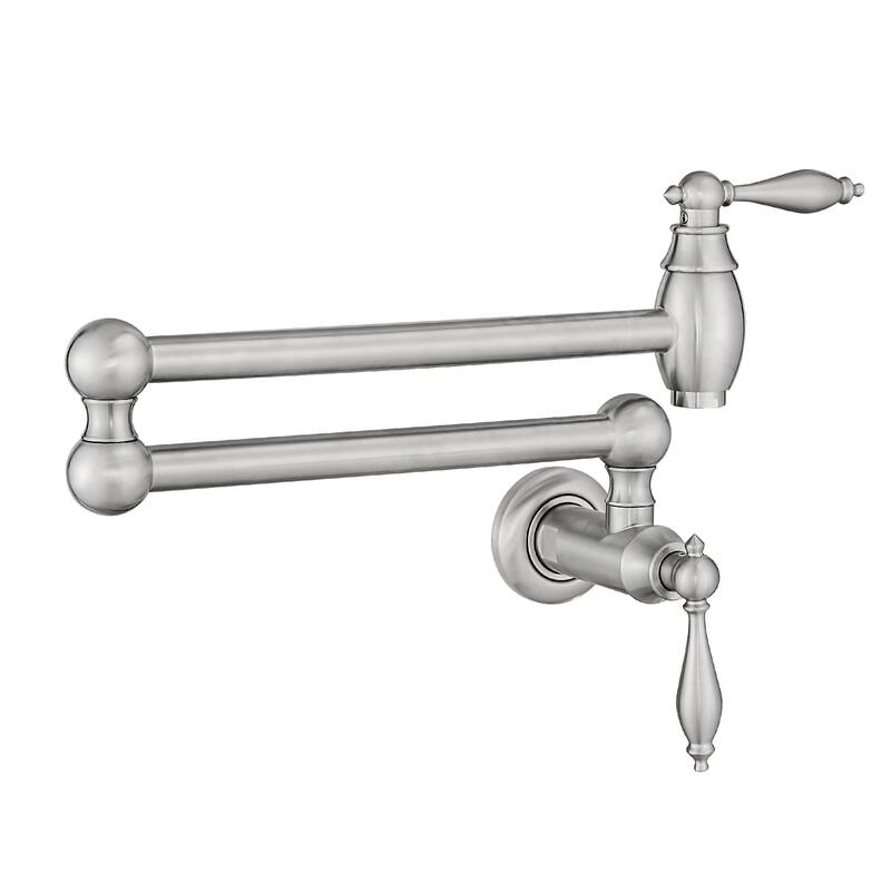 Wall Mount Commercial Pot Filler Faucet,Brass Material Folding Faucet, with Stretchable Double Joint Swing Arms - Brushed Nickel
