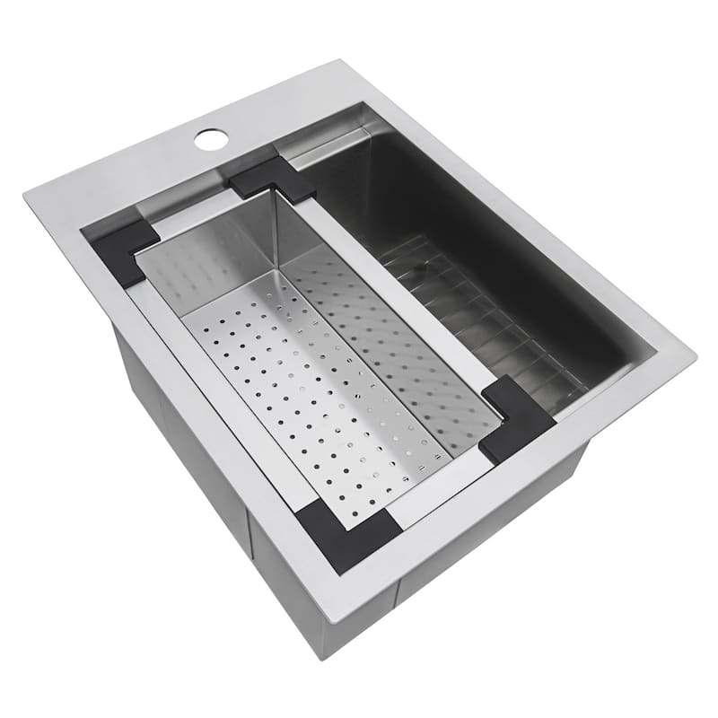 Ruvati 15 x 20 inch Workstation Drop-in Topmount Bar Prep RV Sink 16 Gauge Stainless Steel - RVH8210 - 15" x 20"