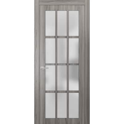 Solid French Door Frosted Glass 12 Lites / Felicia 3312 Ginger Ash Gray Handle