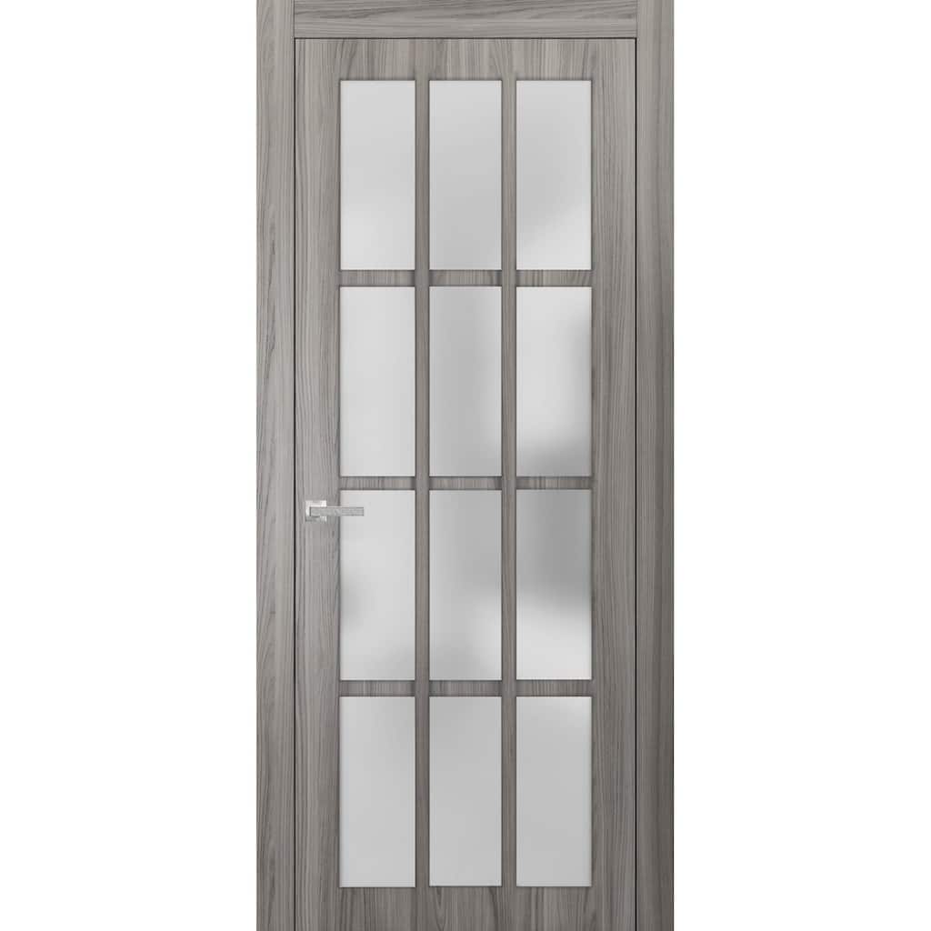 Solid French Door Frosted Glass 12 Lites / Felicia 3312 Ginger Ash Gray Handle