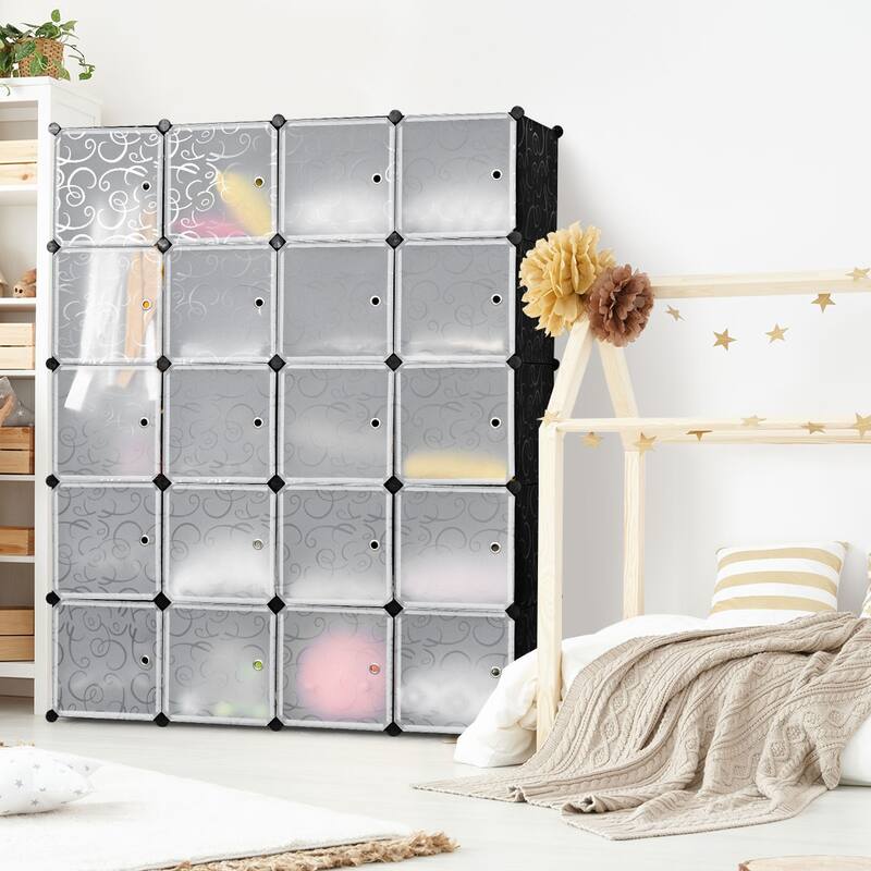 Costway DIY 20 Cube Portable Closet Storage Organizer Clothes Wardrobe - Grey - 57''x18''x70'' (L x W x H)