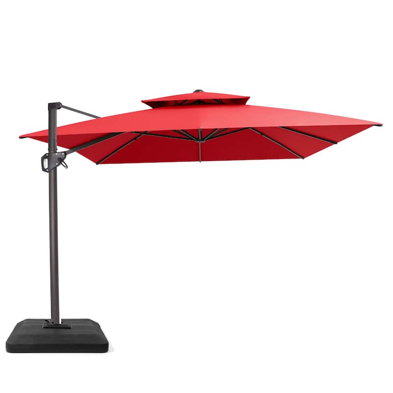VredHom Patio Outdoor 9 x 11 FT Cantilever-Offset Umbrella with Premium Weight Base - Red