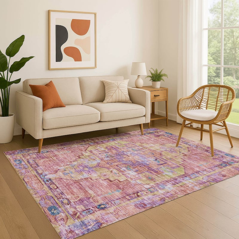 Premium Washable Super Soft Vintage Traditional Mayfield Rug - Pink - 2'6" x 3'10"