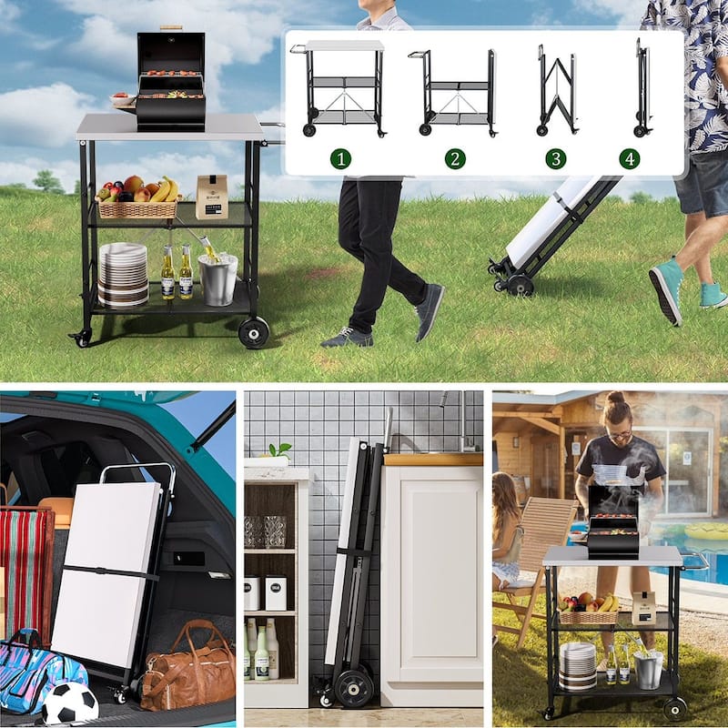 VEIKOUS Outdoor Patio Grilling Backyard BBQ Grill Cart with Stainless Steel Top