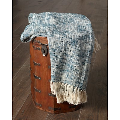 Sevita Blue Boho Chambray Standard Size Throw Blanket with Fringe
