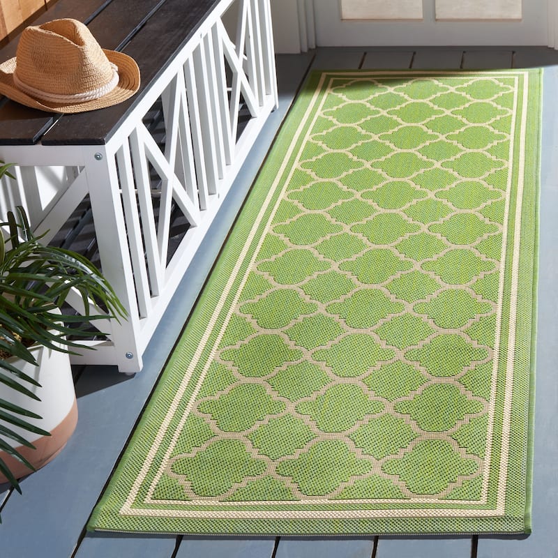 SAFAVIEH Courtyard Kristelle Indoor/ Outdoor Waterproof Patio Backyard Rug - 2'3" x 12' Runner - Green/Beige