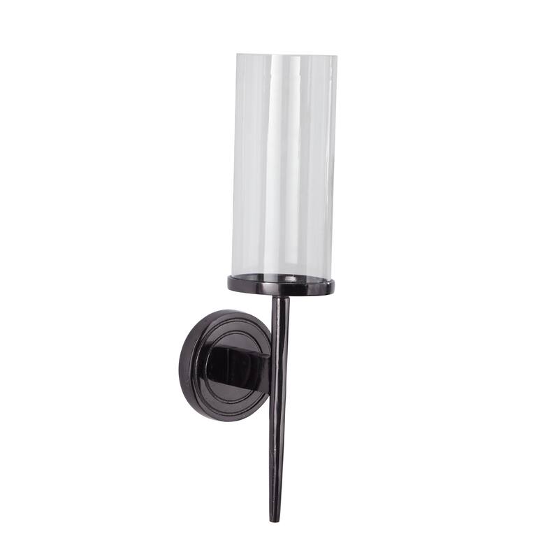 Aluminum Metal Single Candle Wall Sconce with Circle Backing - Silver, Gold, Black - Roche River Decor