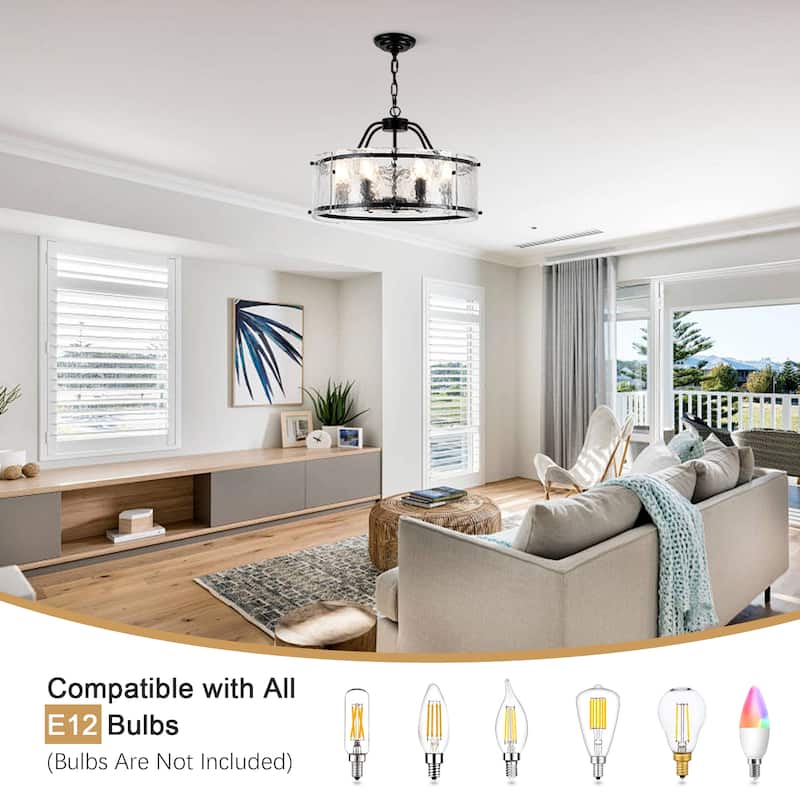 19.68-inch modern and stylish 6-light metal frame pendant lamp with rippled glass lampshade