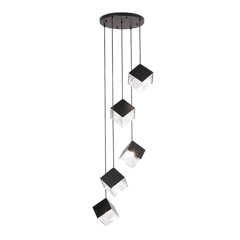 Ice Cube Pendant Lights Cluster Stairway Multi 5-Light Pyrite Chandelier - N/A