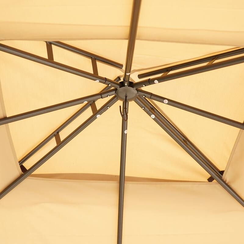 10' x 12' Outdoor Gazebo with Netting and Curtains, Patio Gazebo Canopy with 2-Tier Soft Top Roof and Steel Frame