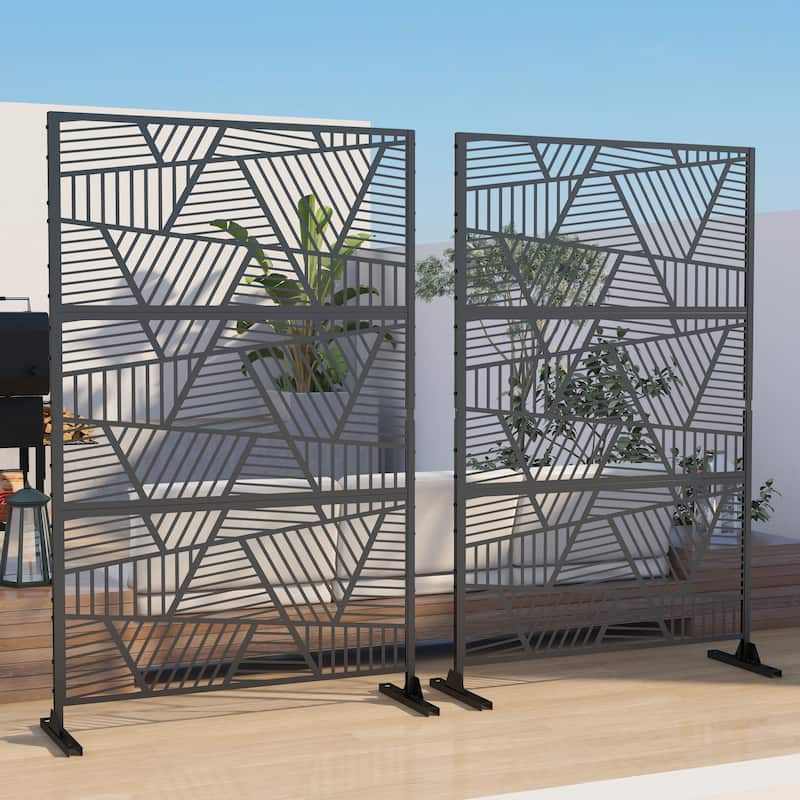 Outdoor Privacy Screen with Stand for Patio Garden Metal Fence