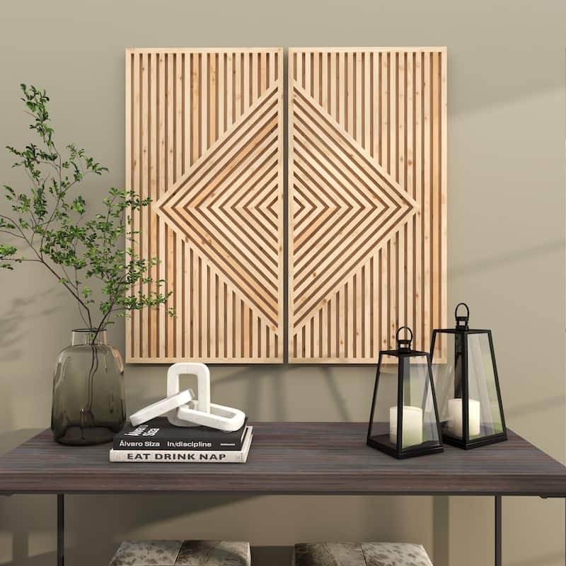 Wood Geometric Carved Wall Decor - Set of 2 Brown - Roche River Decor