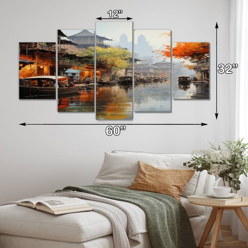 Designart "USA Chicago Skyscrapper Reflections" Cityscapes Multipanel Canvas Art Print set