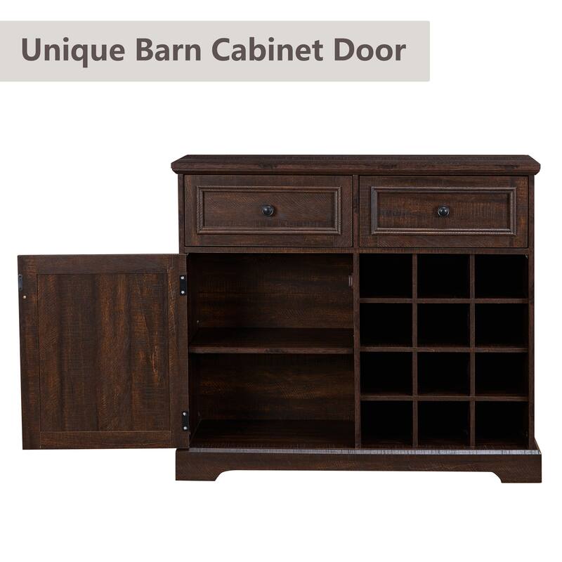 Barn Door Buffet Bar Cabinet With Drawers And Storage Shelves