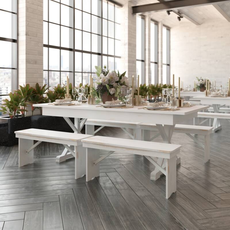Solid Pine Farm Dining Table with X-Style Legs - 7' x 40"