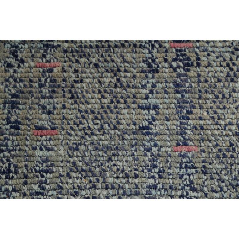 Gray & Blue Striped Moroccan Area Rug Hand-Knotted Wool Carpet - 5'9"x 9'8"