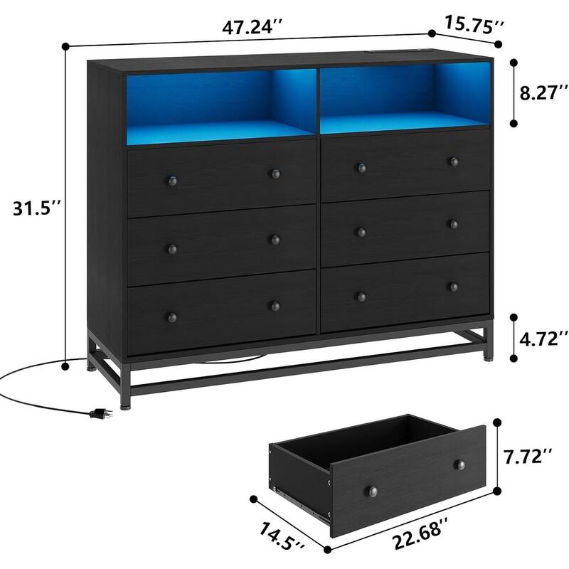 Wide Dresser for Bedroom with Charging Station