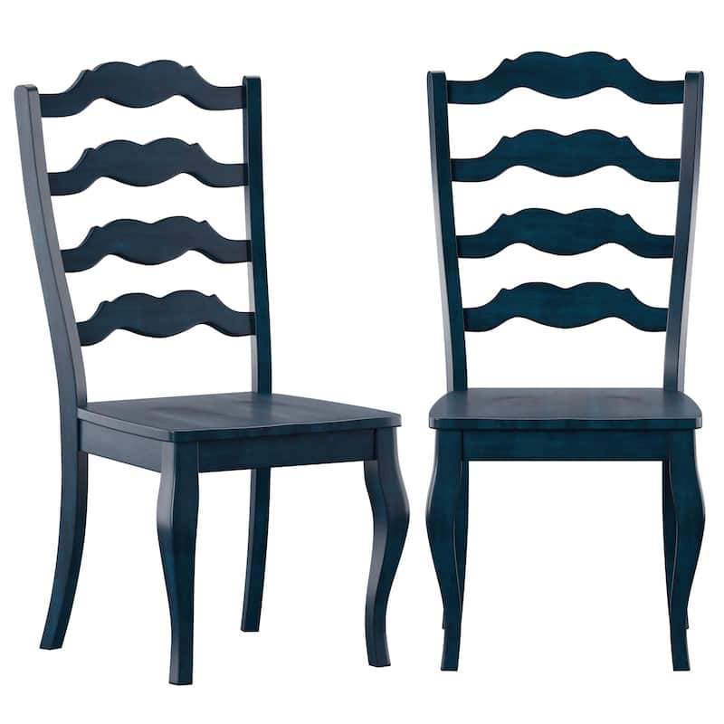 Ronda French Ladder Back Wood Dining Chairs (Set of 2) - Antique Dark Denim Blue