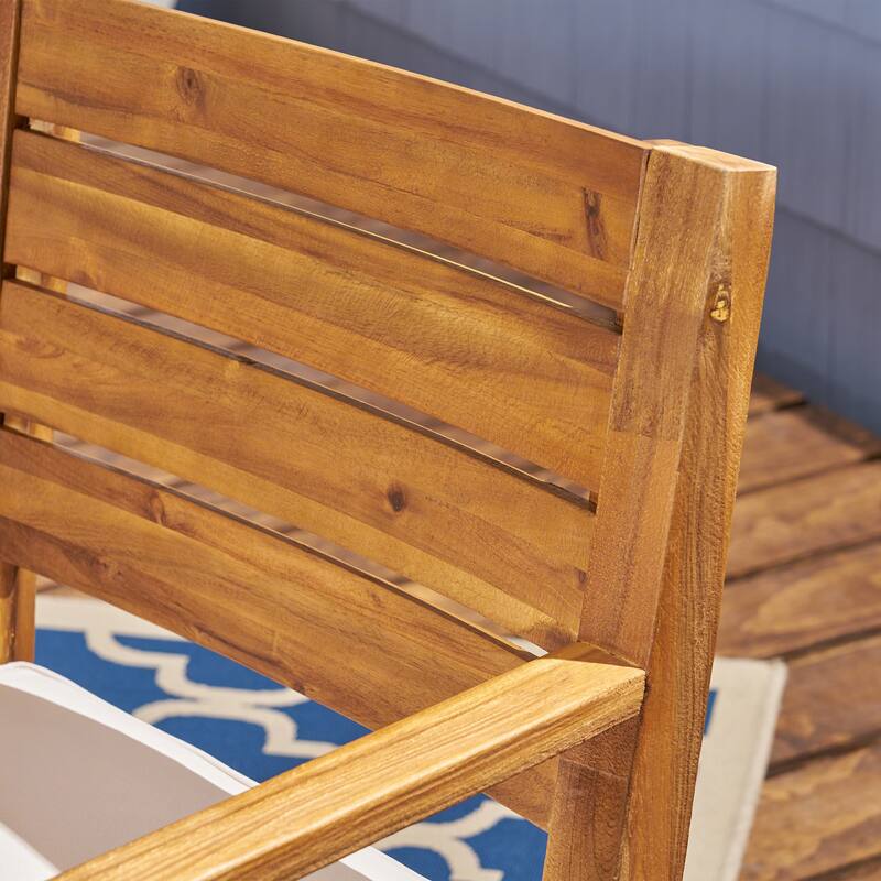Roomfitters Outdoor Acacia Wood Dining Chairs Set of 2 with Slatted Back and Cushions