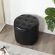 preview thumbnail 1 of 49, Adeco Faux Leather Round Storage Ottoman with Tufted Black-Faux-Leather