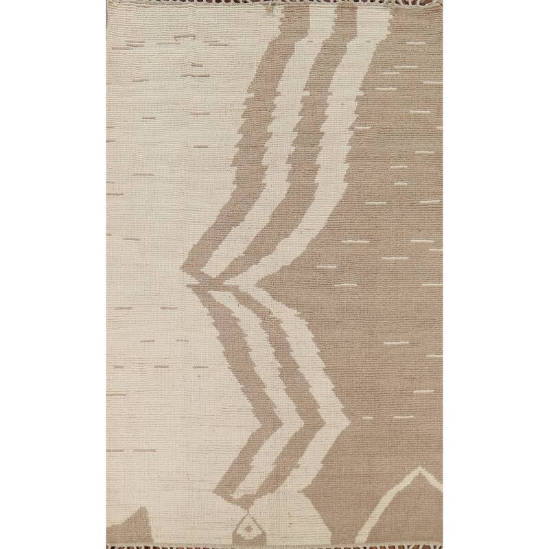 All-Over Striped Moroccan Oriental Area Rug Handmade Wool Carpet - 6'2"x 9'6"