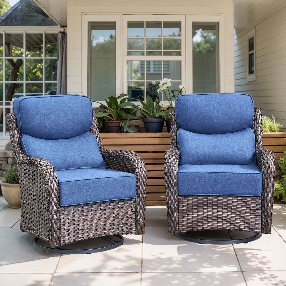 Gymojoy Patio Swivel Glider Chair Set with 6" Ultra-Plush Cushions - Waterproof Olefin Fabric, All-Weather Rattan