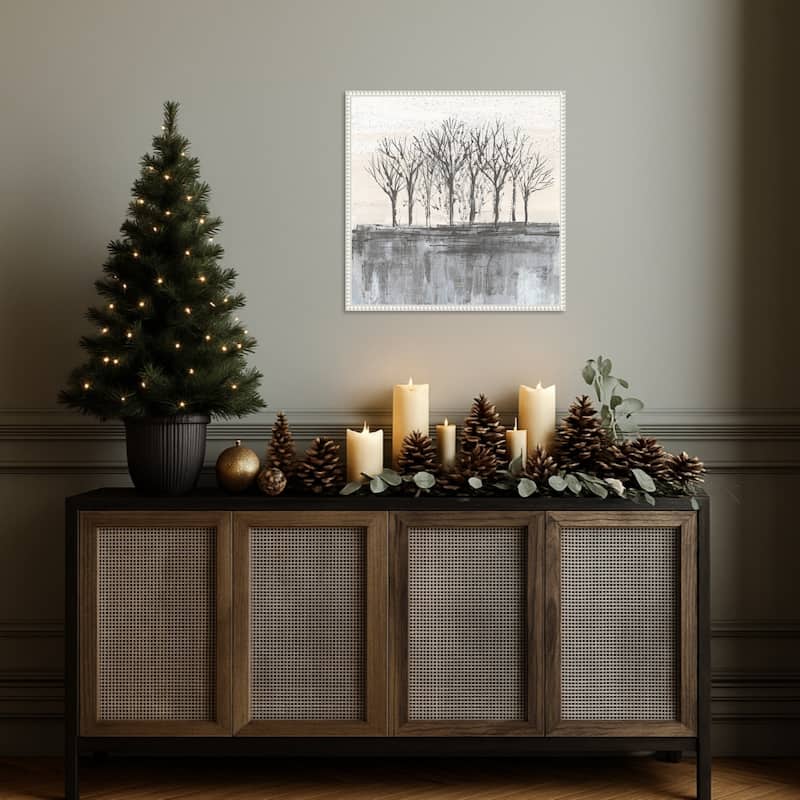 Trees at Dawn II Neutral by Silvia Vassileva Framed Canvas Wall Art Print - Sylvie Beaded White