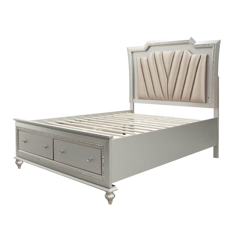 Coronet Beige and Champagne White Storage Plaform Bed with LED