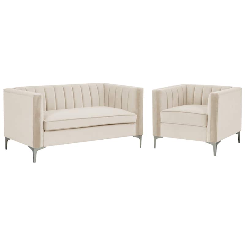 Morden Fort Modern 2 Pieces of Chair and Loveseat Set with Dutch Velvet Grey, Iron Legs