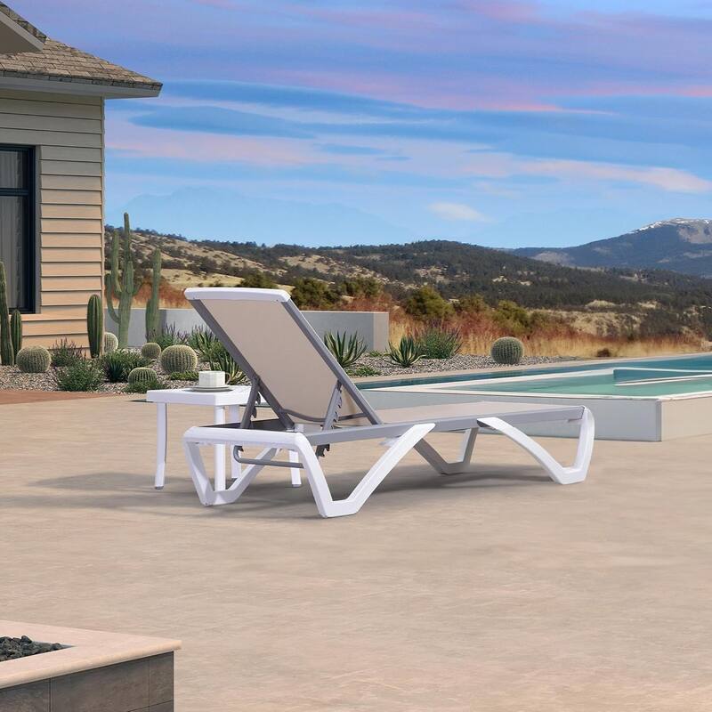 PURPLE LEAF Patio Chair Set Plastic Outdoor Chaise Lounge Chairs with Table for Outside Lawn Poolside,Grey - 76" x 27.4"x12.2"