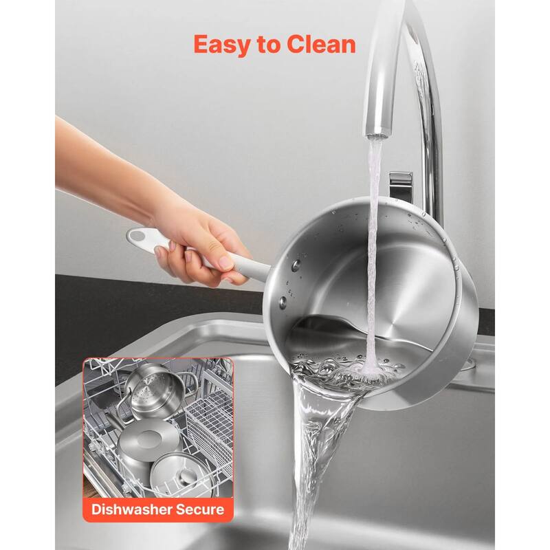 Silver 2-in-1 Aluminum Saucepan with Steamer Insert Oven Safe for Daily Use