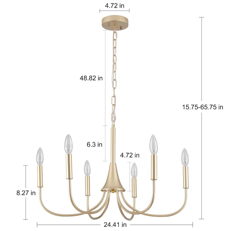 6-Light Modern Farmhouse Chandelier, Candle Style Chandelier, Semi Flush Mount Chandelier for Dining Room Living Room Kitchen