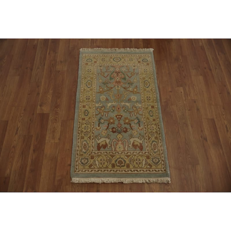 Hand Knotted Oriental 100% Wool Carpet Traditional All-Over Navy Blue & Blues Ziegler Area Rug - 3' 2'' X 1' 10''