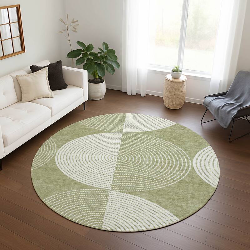 Machine Washable Indoor/ Outdoor Geo Circles Chantille Rug