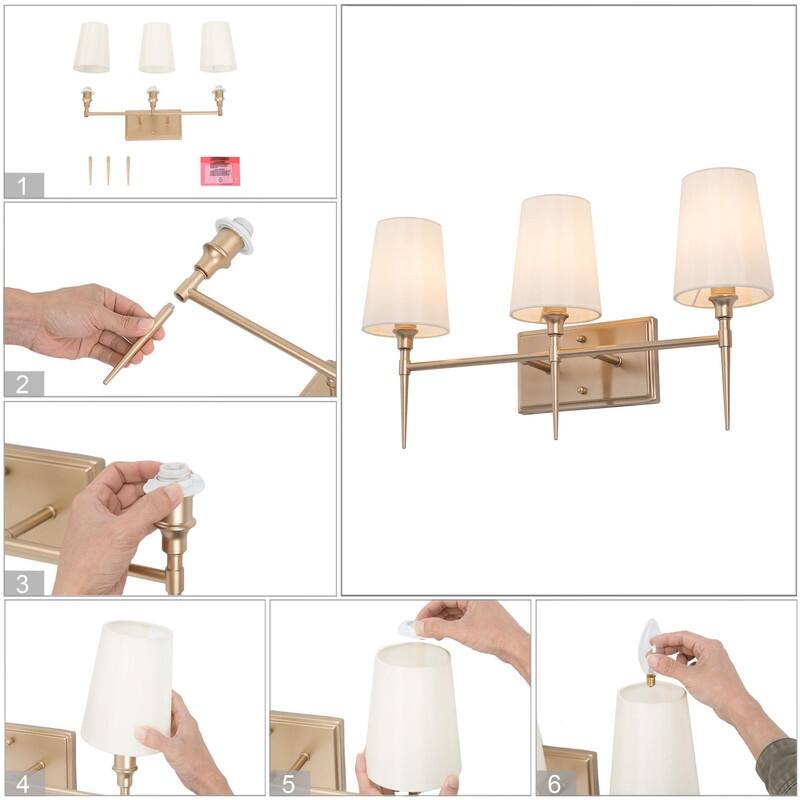 Modern 3-Light Gold Bathroom Vanity Light Fabric Wall Sconce for Powder Room