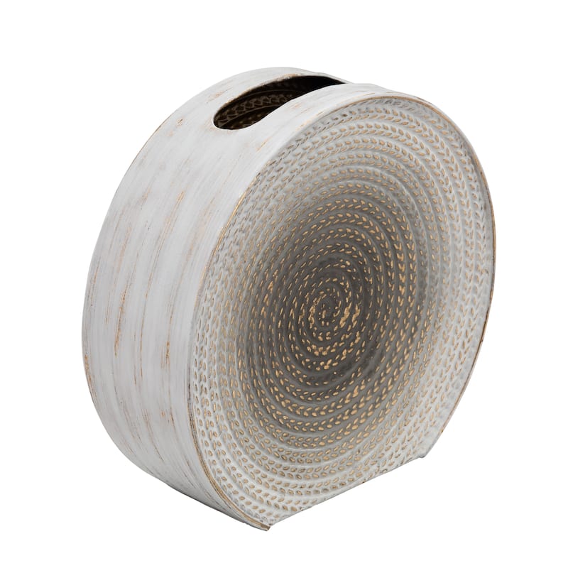Metal 11"h Round Vase, White 11.02"H