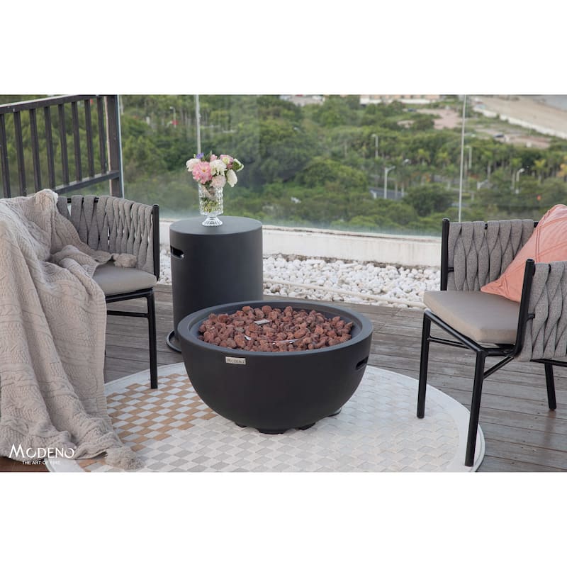 Modeno Jefferson 40,000 BTU Concrete Propane Fire Bowl with Lava Rocks & Cover - 26.6 X 26.6 X 13.8