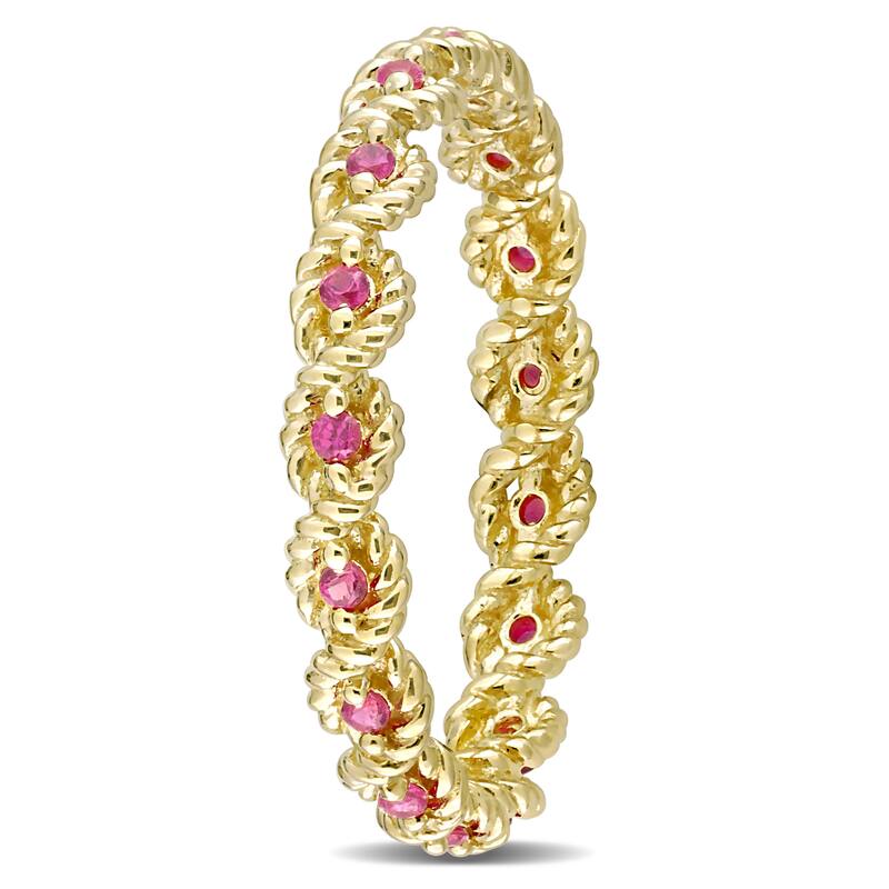 Miadora 1/4ct TGW Created Ruby Infinity Eternity Ring in 10k Yellow Gold