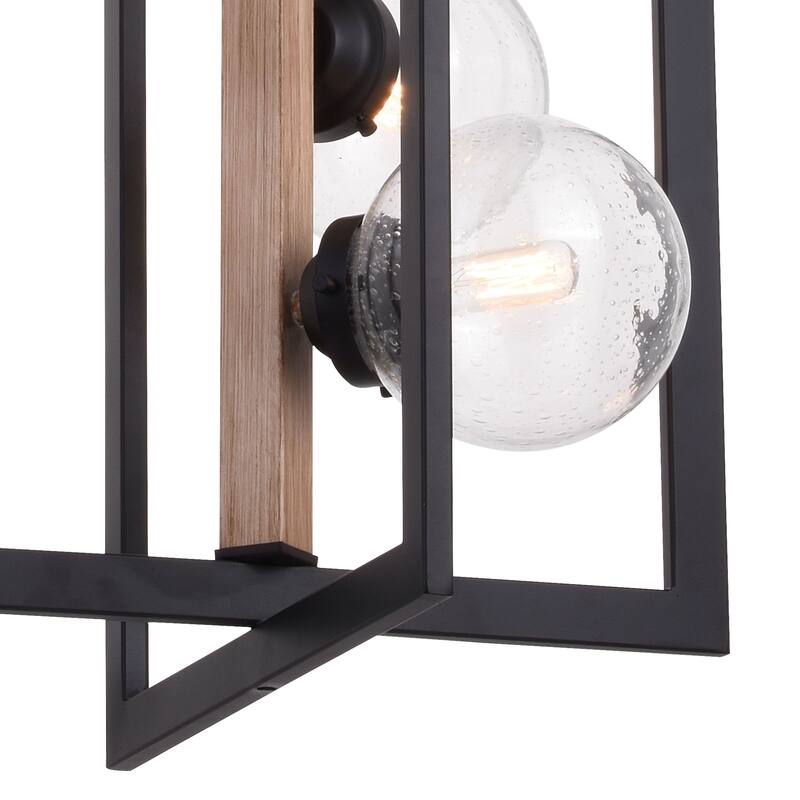 Bridgeview 16-in Oil Rubbed Bronze and Wood Industrial 4 Light Chandelier, Hanging Ceiling Pendant - 16-in W x 34-in H x 16-in D