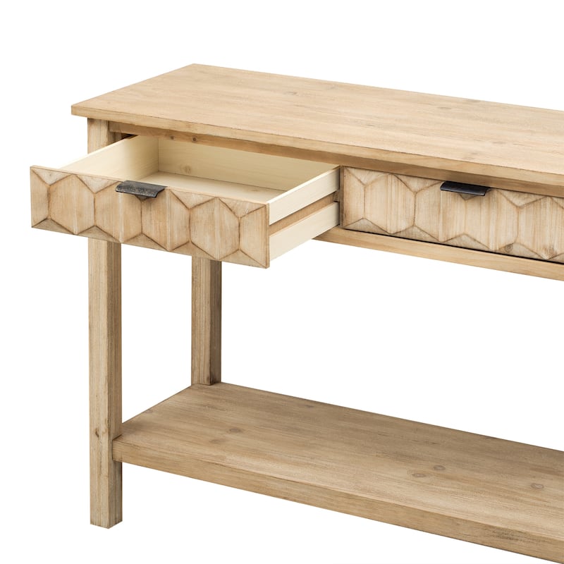 Modern 60" Console Table with 3 Drawers Honeycomb Design for Study Entryway Hallway