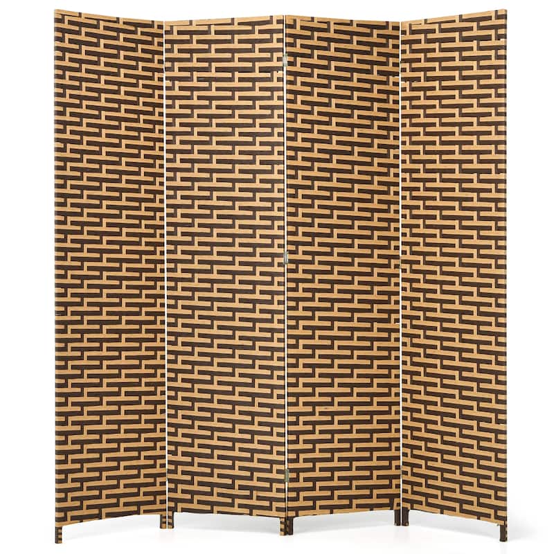 Costway 4 Panel Fiber Privacy Partition Screen Folding Room Divider - 71'' x 71'' - Yellow - 71'' x 71''