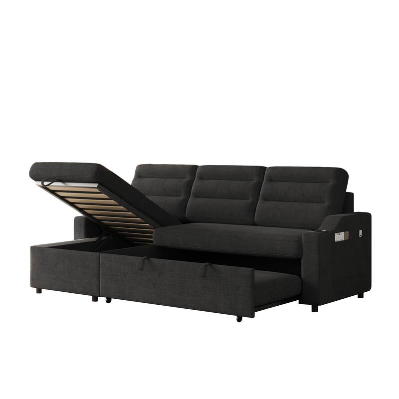 83.5-Inch Convertible Sofa Bed - Stylish Polyester Recliner with Storage for Small Spaces