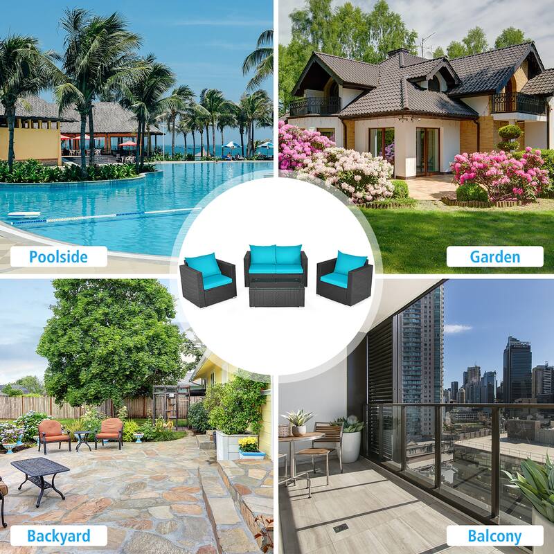 Costway 8PCS Patio Rattan Cushioned Sofa Chair Coffee Table Turquoise - See Details