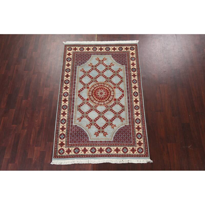 Vegetable Dye Geometric Aubusson Oriental Wool Area Rug Hand-knotted - 4'7" x 7'1"