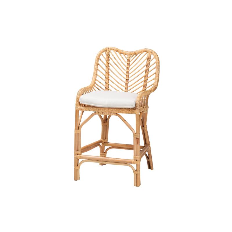 Arween Modern Bohemian Natural Brown Rattan Counter Stool - White, Natural Brown