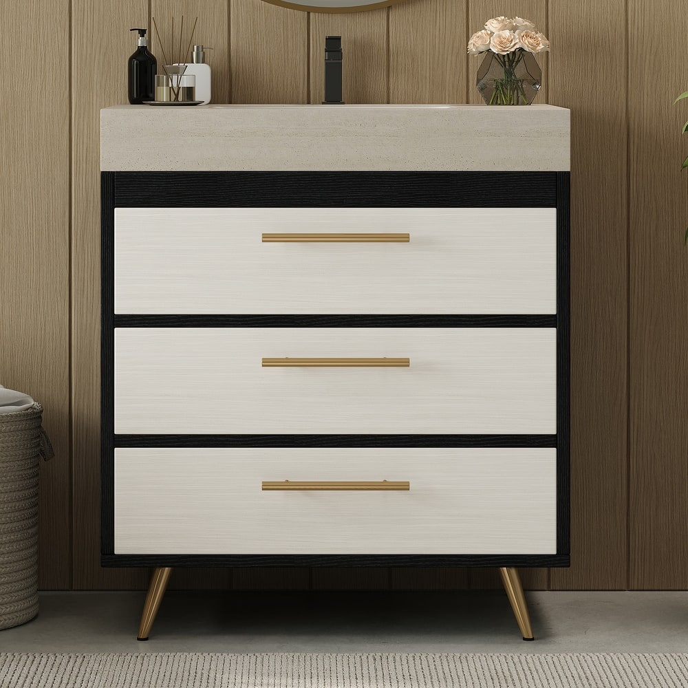 29.9" Modern Free-Standing Vanity with Ceramic Vessel Sink & Durable Sintered Stone Top