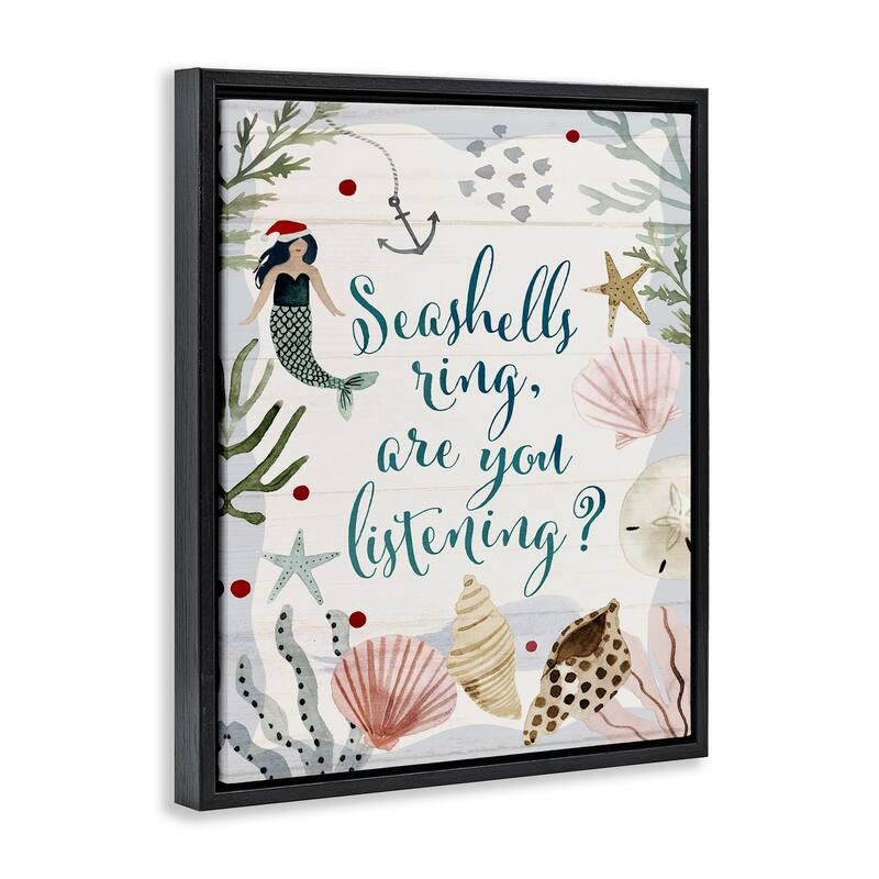 Stupell Seashells Ring, You Listening Phrase Nautical Beach Christmas Floater Frame - Off-White