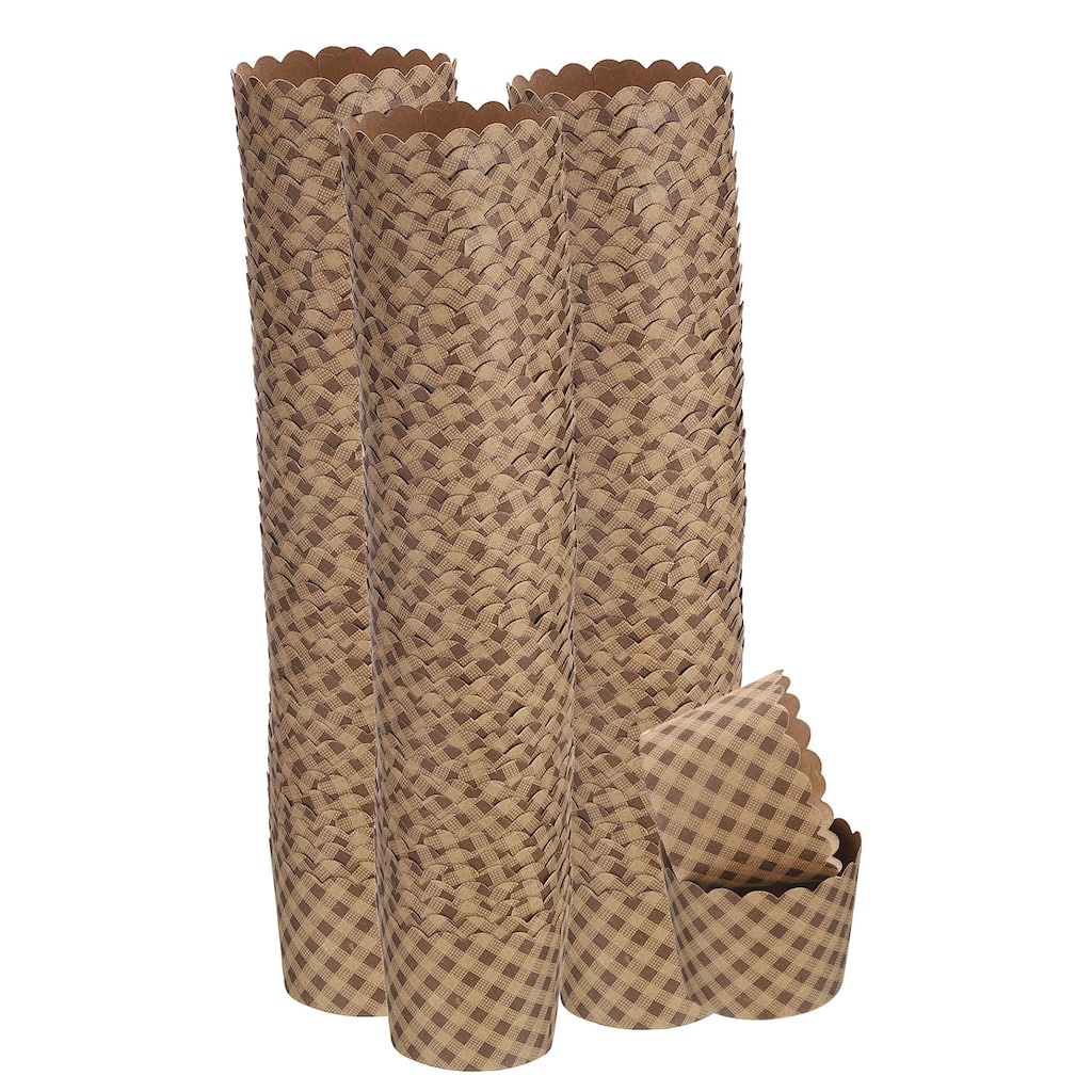 150Pcs Paper Baking Cups Brown Kraft Paper Muffins Liner Cupcake Plaid