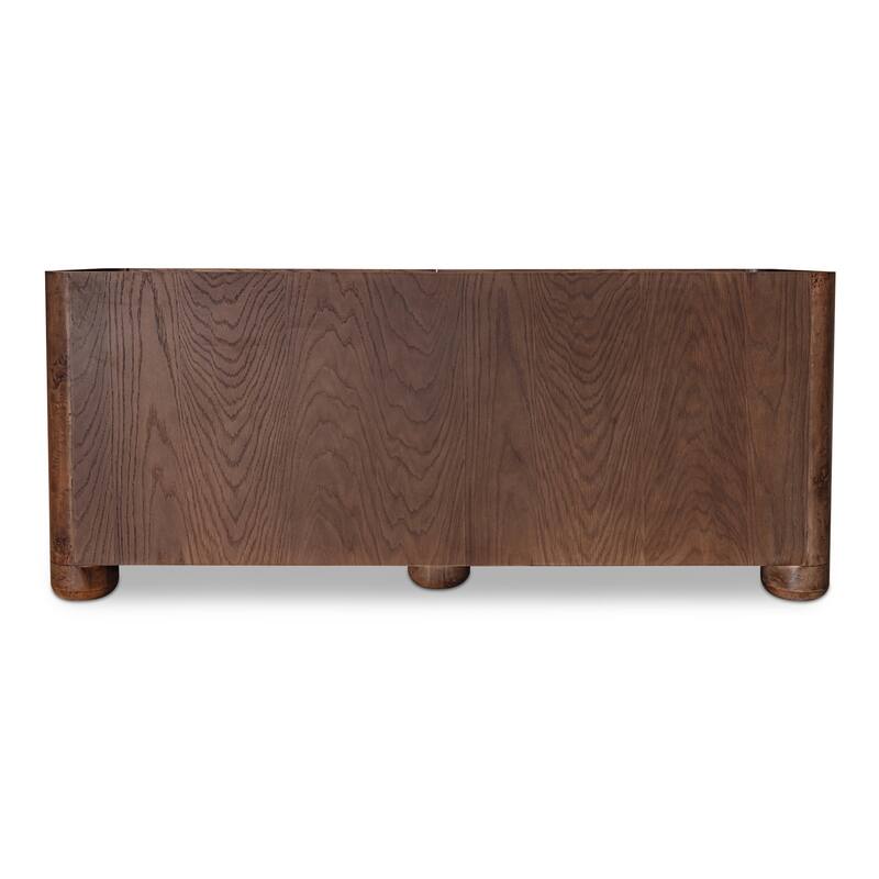 NADAAL STUDIOS Virel Dark Brown Burl Veneer and Solid Oak 6-Drawer Dresser with Lip Detail